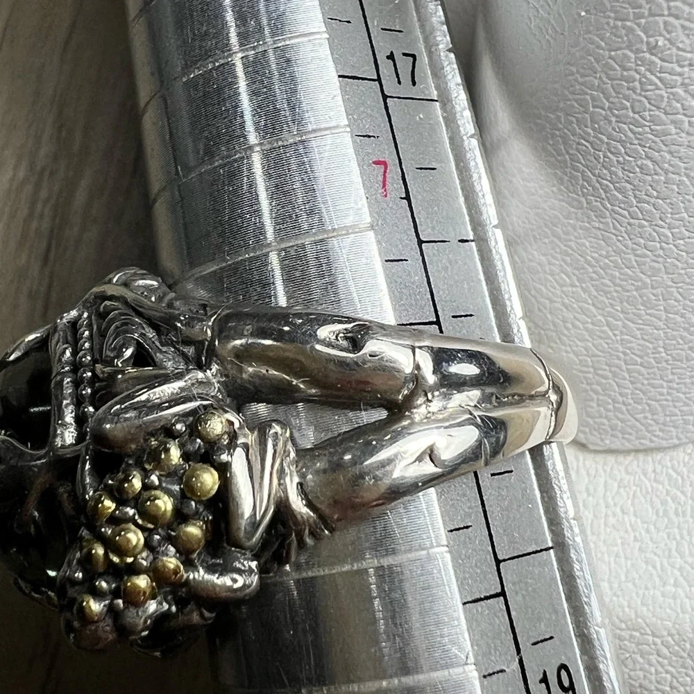 Robert Manse Sterling Silver 18K Gold Green Prasiolite Stone Frog Ring Size 8